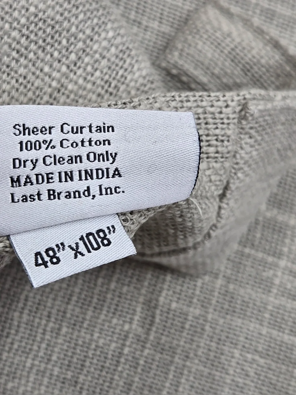 NWT QUINCE Set Of 2 48x108 Cotton Sheer Curtains Grey 0719
